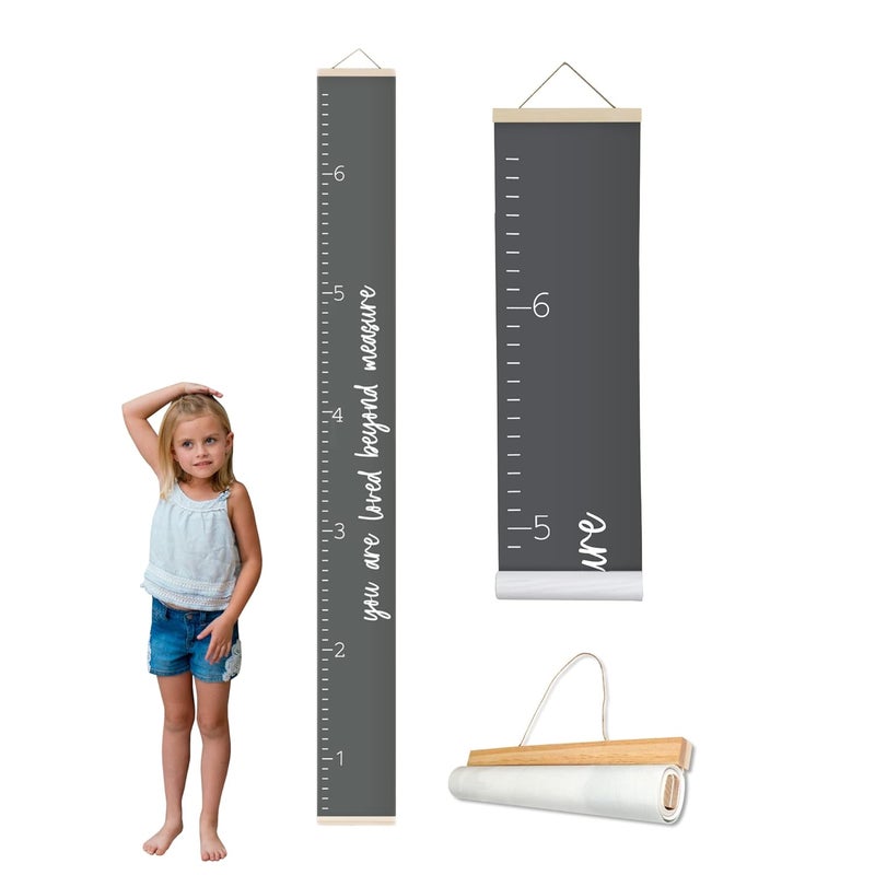 Morxy Canvas Growth Chart for Kids - Unisex Kids Room Wall Decor - Measuring Height Chart- Wall Tape with Height Chart for Kids (Canvas, Loved Beyond Measure Dark Gray) - Image 1
